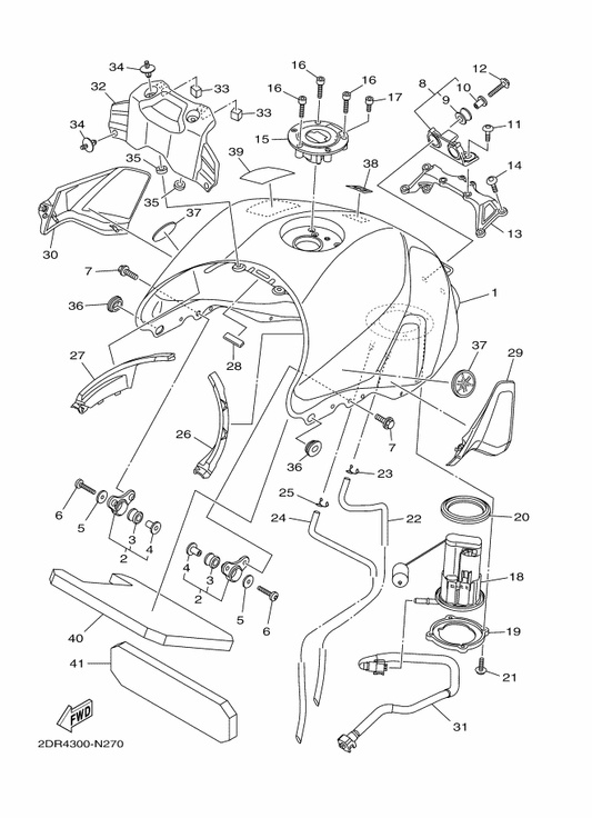 Yamaha 1RC-2414J-00 Damper, Plate 2 — shown on the Fuel Tank parts diagram