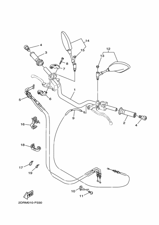 Yamaha 90464-14009 Clamp — shown on the Steering Handle & Cable parts diagram