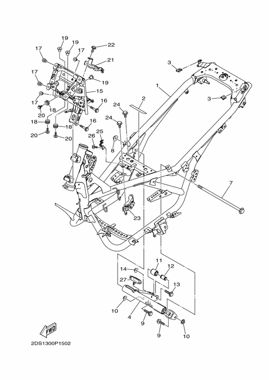 Yamaha 2DP-F2141-00 Shaft, Pivot — shown on the Frame parts diagram