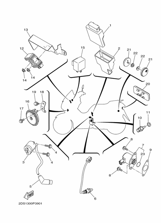 Yamaha 2DS-H591A-00 Engine Control Unit Assy — shown on the Electrical 2 parts diagram