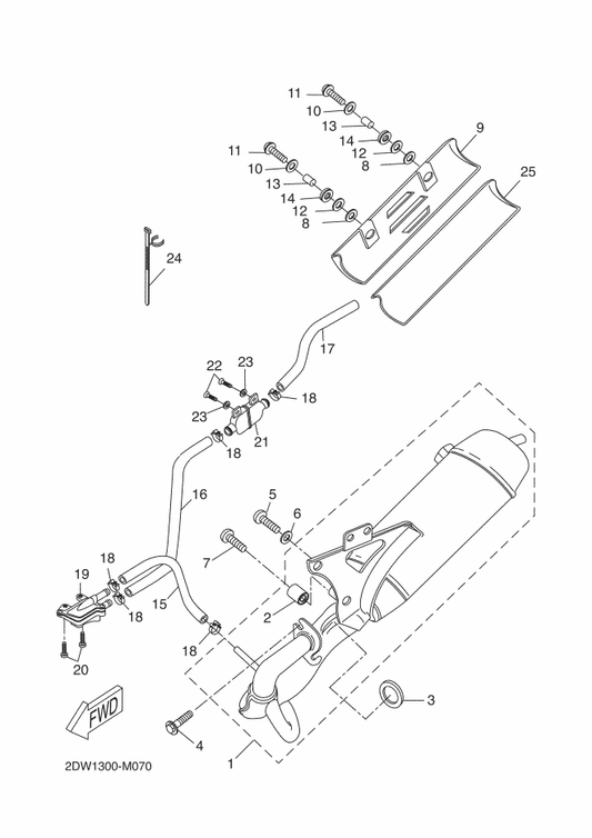 Yamaha 90149-08X07 Screw — shown on the Exhaust parts diagram