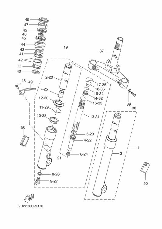 Yamaha 2DW-F3141-00 . Spring, Front Fork — shown on the Front Fork parts diagram