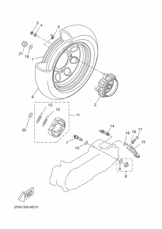 Yamaha 2DK-F5310-00 Hub Assy — shown on the Rear Wheel parts diagram
