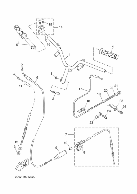 Yamaha 2DW-F6110-00 Handle Comp. — shown on the Steering Handle & Cable parts diagram