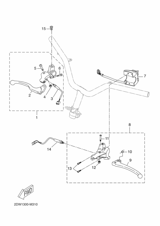 Yamaha 5WW-H3915-10 . Screw, Lever Fitting — shown on the Handle Switch & Lever parts diagram