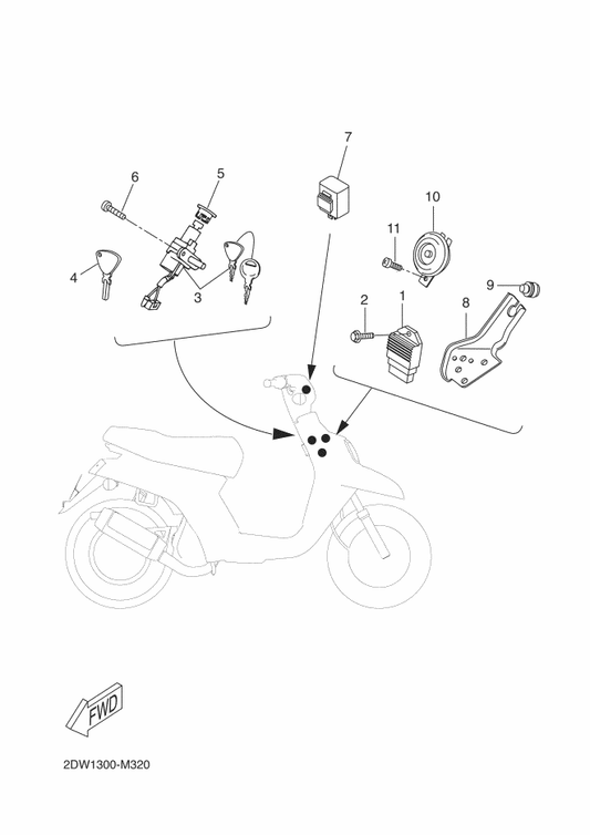 Yamaha 5WW-F1239-00 Bracket 2 — shown on the Electrical 1 parts diagram