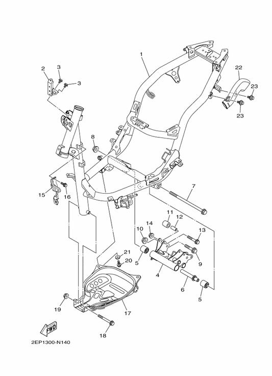 Yamaha 90105-088B7 Bolt, Flange — shown on the Frame parts diagram