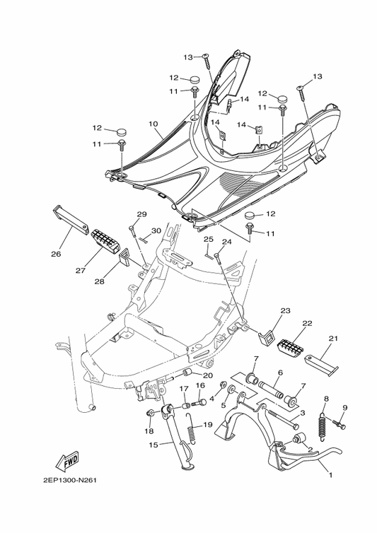 Yamaha 90201-08810 Washer, Plate — shown on the Stand & Footrest parts diagram