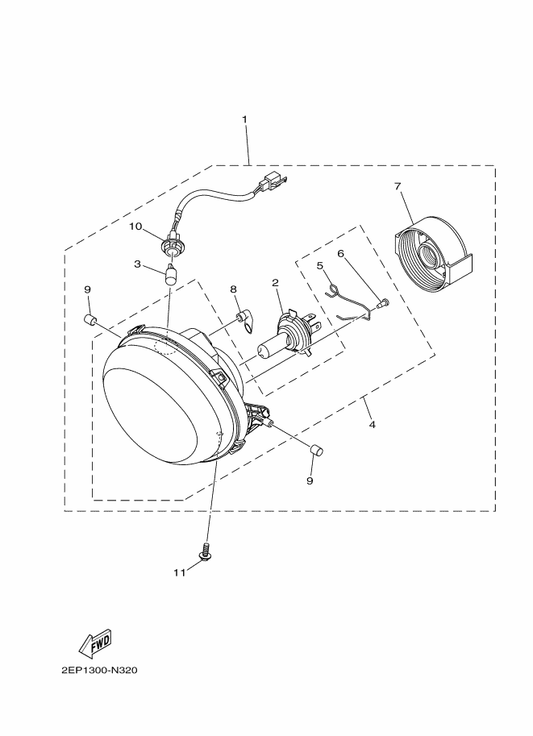 Yamaha 1YC-H411V-00 . Tube Assy — shown on the Headlight parts diagram