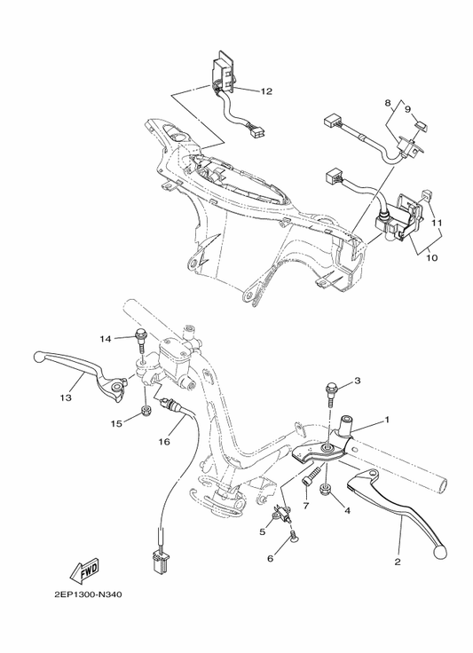 Yamaha 2EP-H3976-00 Switch, Handle 1 — shown on the Switch & Lever For Disk Brake parts diagram