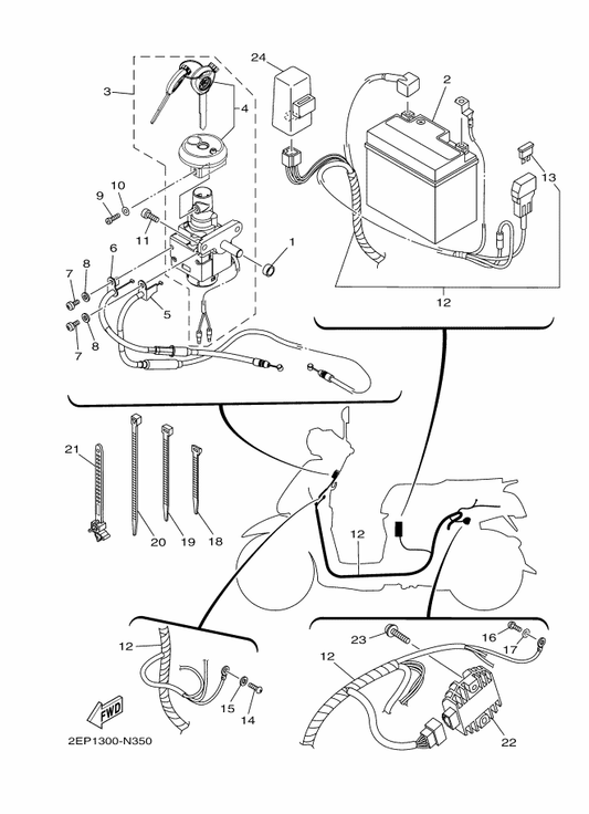 Yamaha 2EP-WH250-00 . Shutter & Blank Key — shown on the Electrical 1 parts diagram