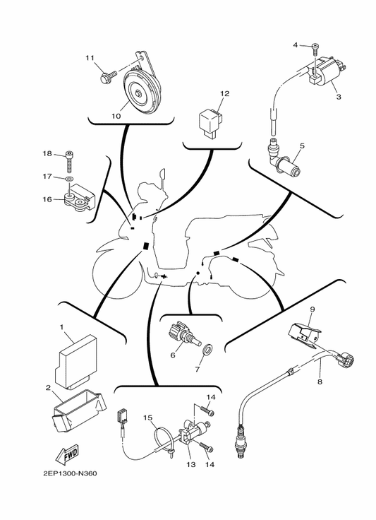 Yamaha 98502-06018 Screw, Pan Head — shown on the Electrical 2 parts diagram