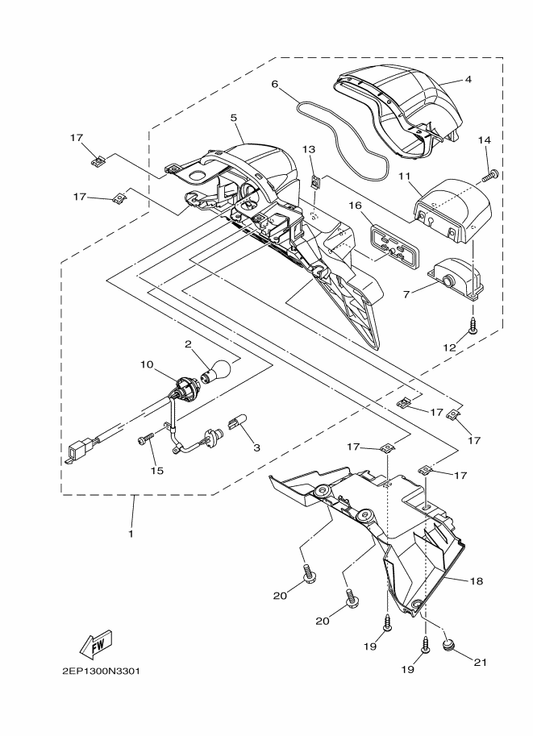 Yamaha 2EP-H4740-00 . Licence Light Assy — shown on the Taillight parts diagram