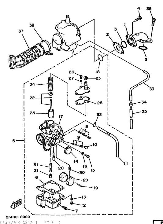 Yamaha 22F-14103-00 . Throttle Screw Set — shown on the Intake parts diagram