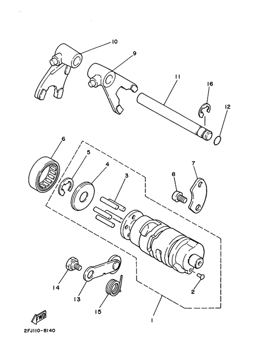 Yamaha 90508-20576 Spring, Torsion — shown on the Shift Cam & Fork parts diagram