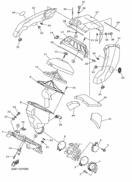 Yamaha 1SL-14437-00 Duct — shown on the Intake parts diagram