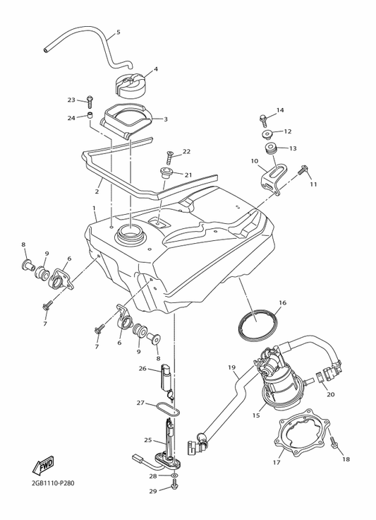 Yamaha 1SL-24610-01 Cap Assy — shown on the Fuel Tank parts diagram