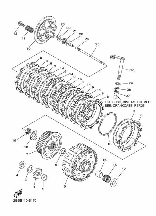 Yamaha 90170-16003 Nut — shown on the Clutch parts diagram