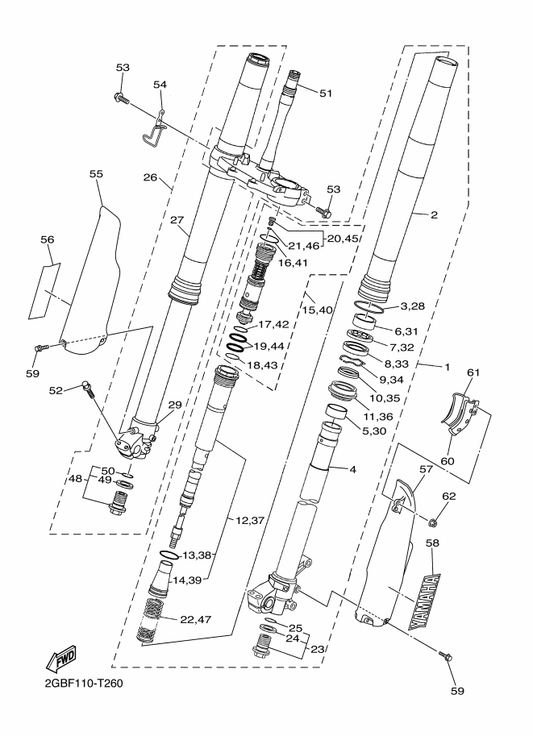 Yamaha 2GB-23141-40 . Spring, Front Fork — shown on the Front Fork parts diagram