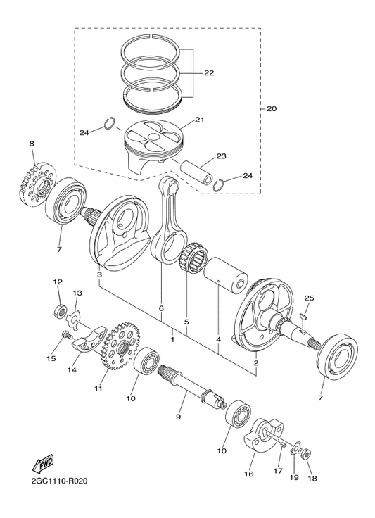 Yamaha 93310-63458 . Bearing — shown on the Crankshaft & Piston parts diagram