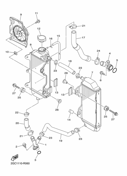 Yamaha 1SL-12446-00 Joint — shown on the Radiator & Hose parts diagram