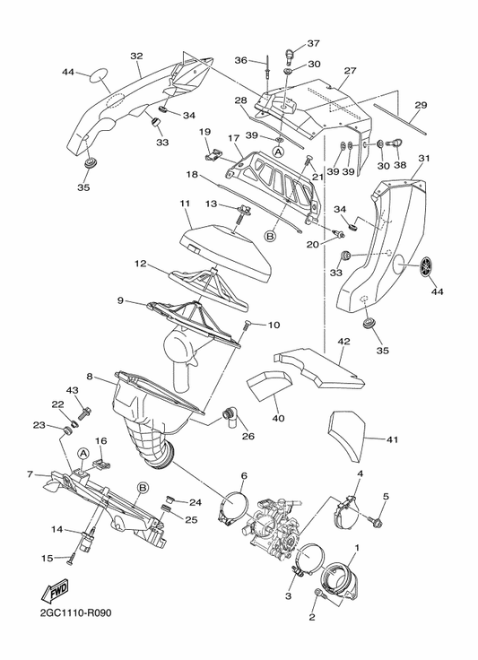 Yamaha 2GC-14453-00 Joint, Air Cleaner 1 — shown on the Intake parts diagram