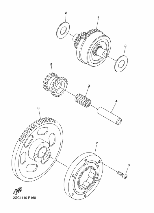Yamaha 2GC-15517-00 Gear, Idler 2 — shown on the Starter Clutch parts diagram