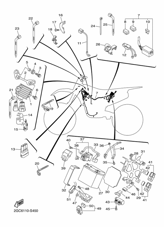 Yamaha 90464-30009 Clamp — shown on the Electrical 2 parts diagram