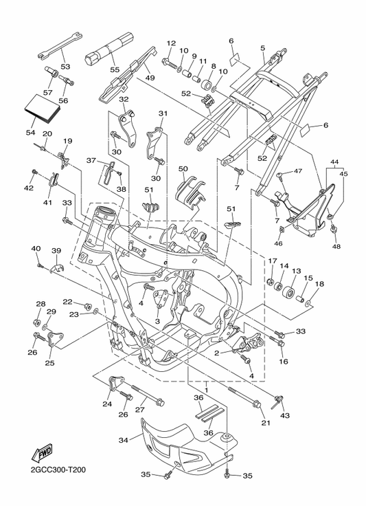 Yamaha 2GC-21417-00 Bracket, Front Lower 1 — shown on the Frame parts diagram
