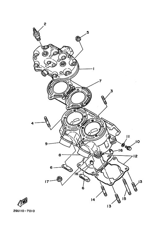 Yamaha 2GU-11321-00 Cylinder 2 — shown on the Cylinder parts diagram