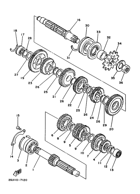 Yamaha 2GU-17241-00 Gear, 4Th Wheel (25T) — shown on the Transmission parts diagram