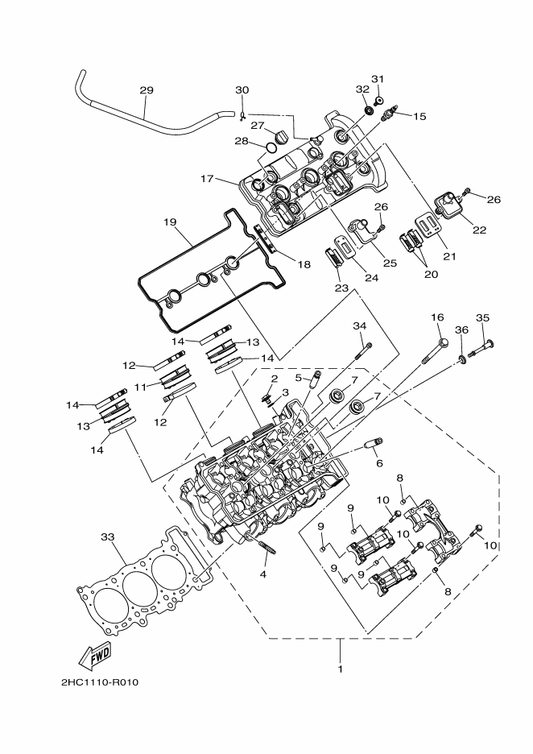Yamaha 2HC-11191-00 Cover, Cylinder Head 1 — shown on the Cylinder parts diagram