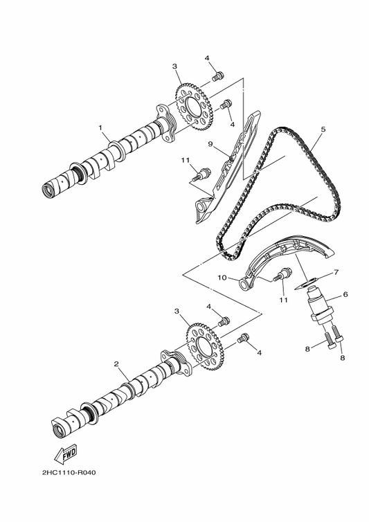 Yamaha 2HC-12180-00 Camshaft Assy 2 — shown on the Camshaft & Chain parts diagram