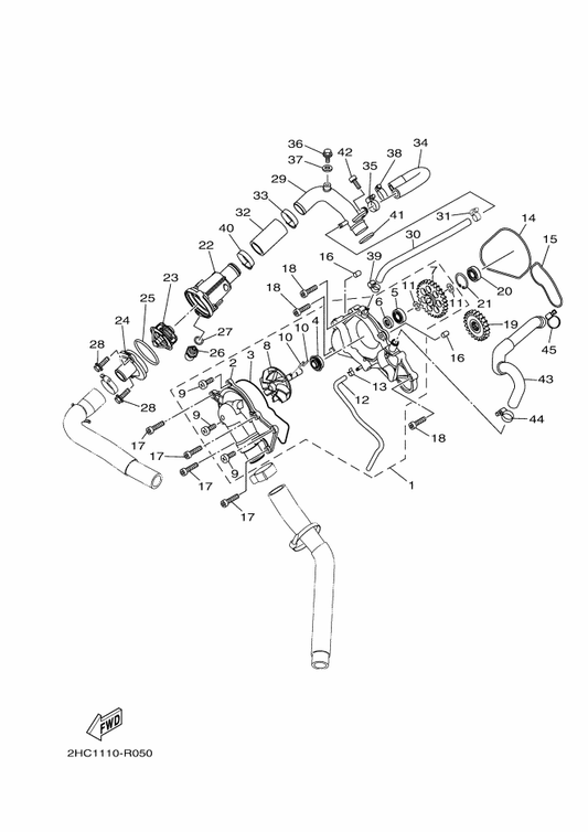 Yamaha 2HC-12589-01 Hose 6 — shown on the Water Pump parts diagram