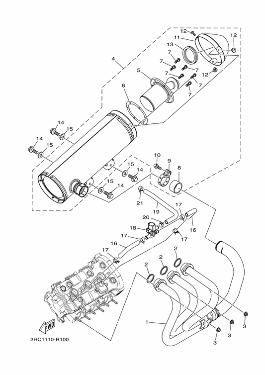 Yamaha 2HC-14602-00 Exhaust Pipe Comp. — shown on the Exhaust parts diagram