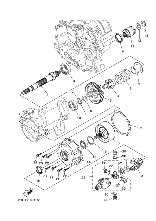 Yamaha 2HC-17521-00 Housing, Bearing — shown on the Middle Drive Gear parts diagram