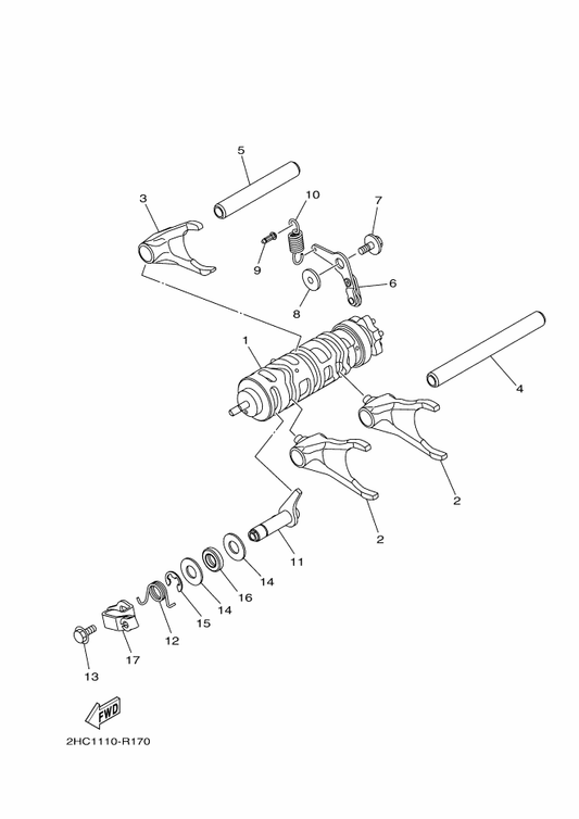 Yamaha 2HC-18431-00 Bracket, Shifter — shown on the Shift Cam & Fork parts diagram