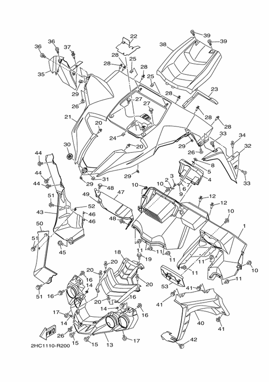Yamaha 2HC-F1510-50 Front Fender Comp. — shown on the Front Fender parts diagram