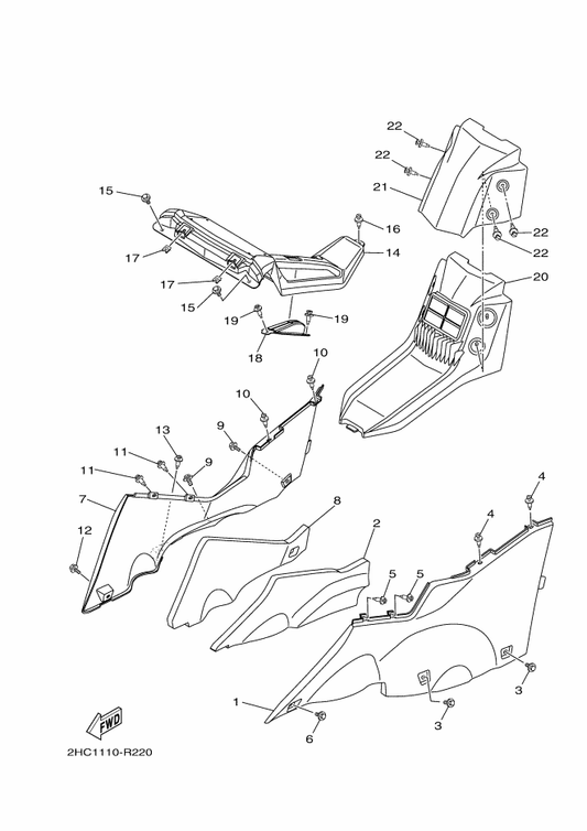 Yamaha 2HC-F1608-01 Cover Assy. — shown on the Side Cover 2 parts diagram