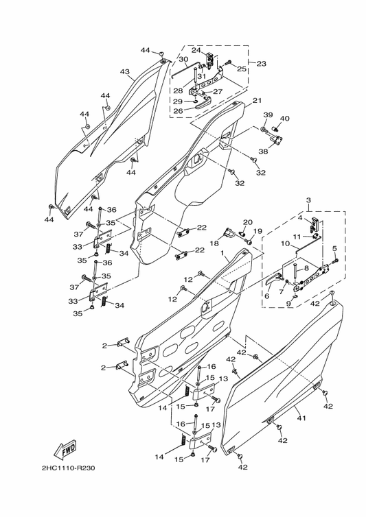 Yamaha 2HC-F17F0-40 Side Cover Comp. 2 — shown on the Side Cover 3 parts diagram