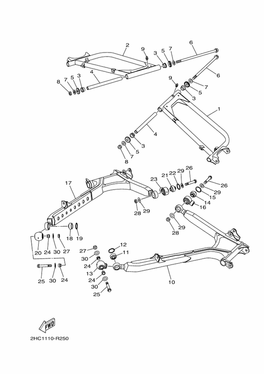 Yamaha 2HC-F2104-30 Rr. Upr. Arm Comp., 1 — shown on the Rear Arm parts diagram