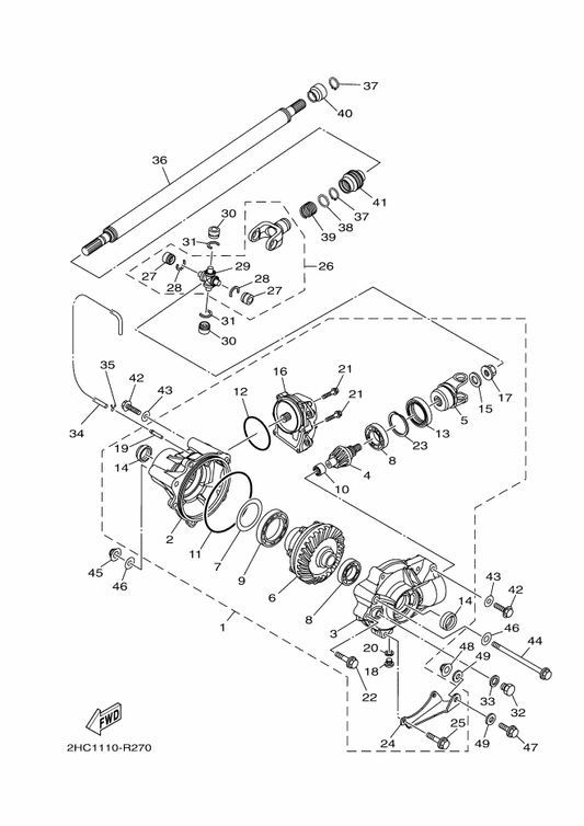 Yamaha 2HC-46109-00 Drive Shaft Comp. — shown on the Front Differential parts diagram