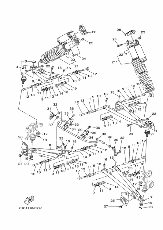 Yamaha 2HC-F3505-30 Front Upper Arm Sub Assy Lh — shown on the Front Suspension & Wheel parts diagram