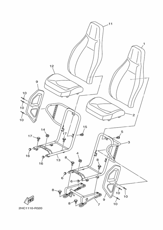 Yamaha 2HC-F4790-50 Seat Back Assy — shown on the Seat parts diagram