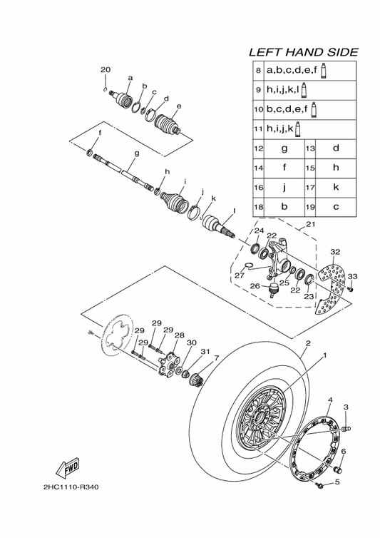Yamaha 2HC-2518E-00 . Shaft — shown on the Front Wheel parts diagram