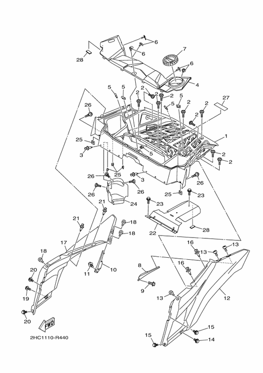 Yamaha 2HC-K8194-01 Panel, Rear Fender 4 — shown on the Carrier parts diagram