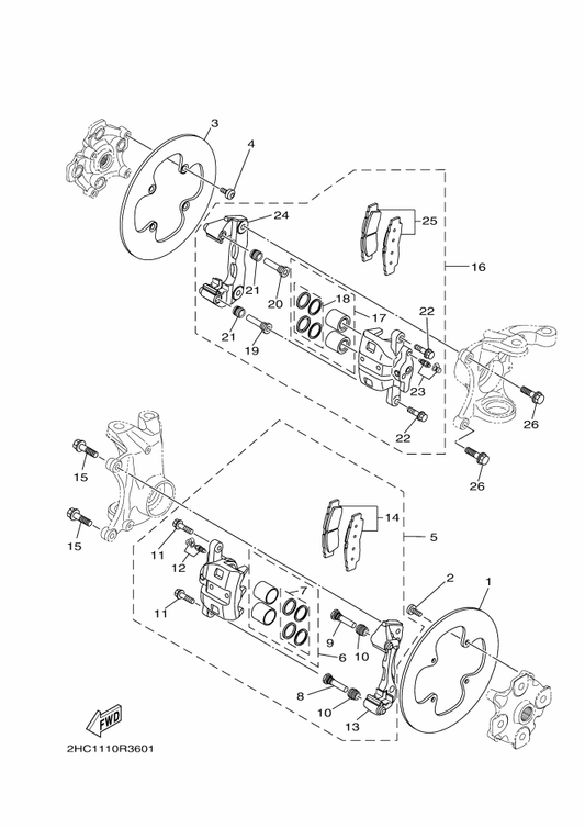 Yamaha 2HC-F582T-00 Disc, Brake (Left) — shown on the Front Brake Caliper parts diagram