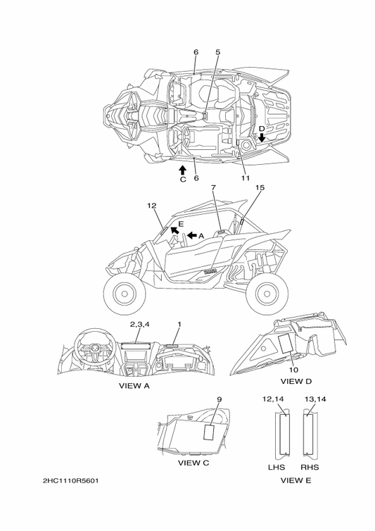 Yamaha 2HC-F1696-02 Label, Caution — shown on the Emblem & Label 1 parts diagram