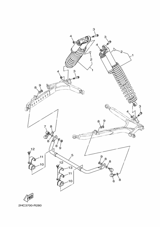 Yamaha 2HC-F2200-30 Shock Absorber Assy, Rear — shown on the Rear Suspension parts diagram
