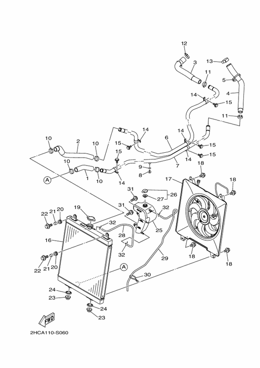Yamaha 2HC-E2564-00 Pipe, Water — shown on the Radiator & Hose parts diagram